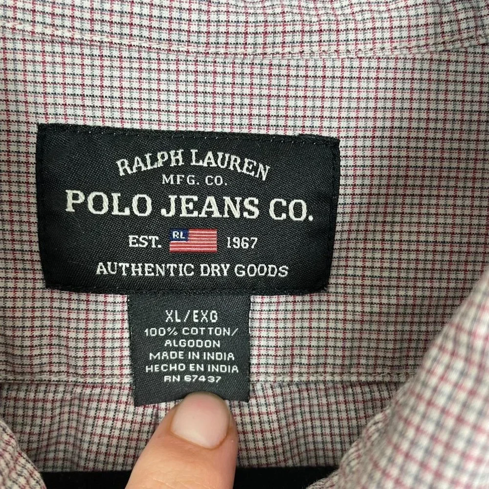Vintage Ralph Lauren Polo Jeans Co Men's Sz XL Red Plaid Pleated Front‎ Shirt